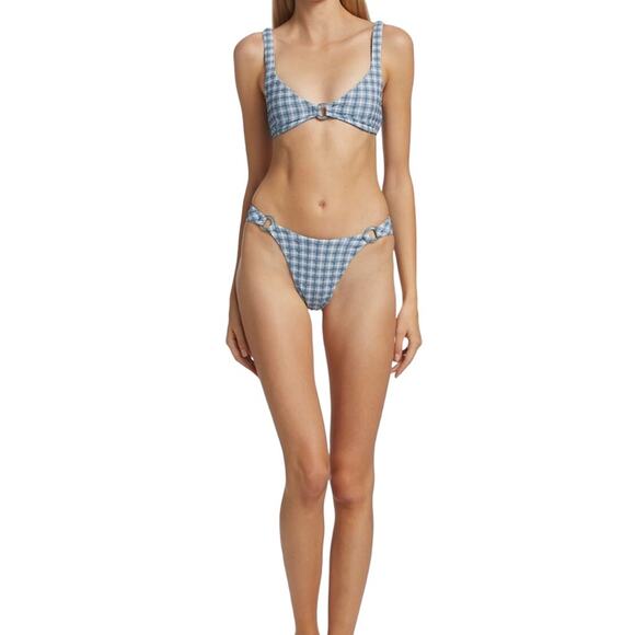 JONATHAN SIMKHAI Francesca Seersucker Bikini Bottom In Adriatic Plaid - Picture 2 of 10